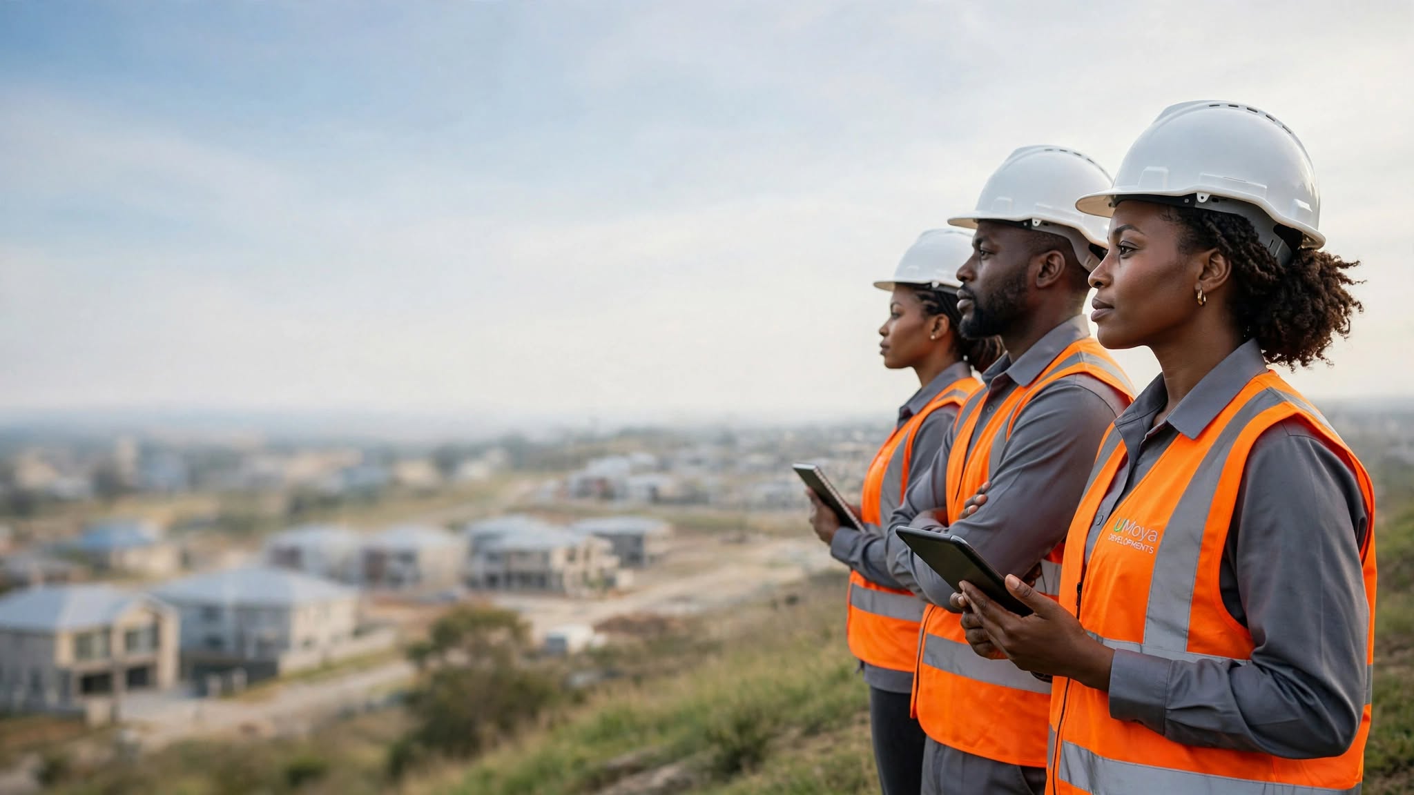 Construction professionals surveying a development site