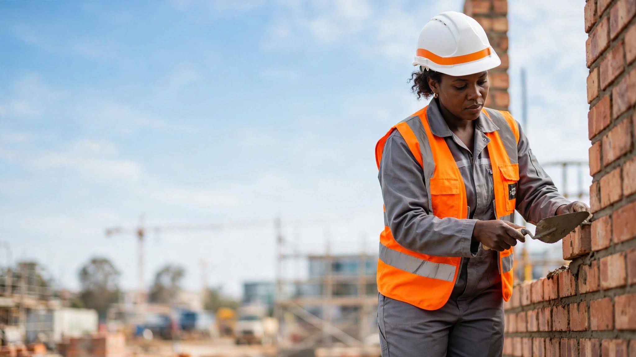 Construction professional completing brickwork
